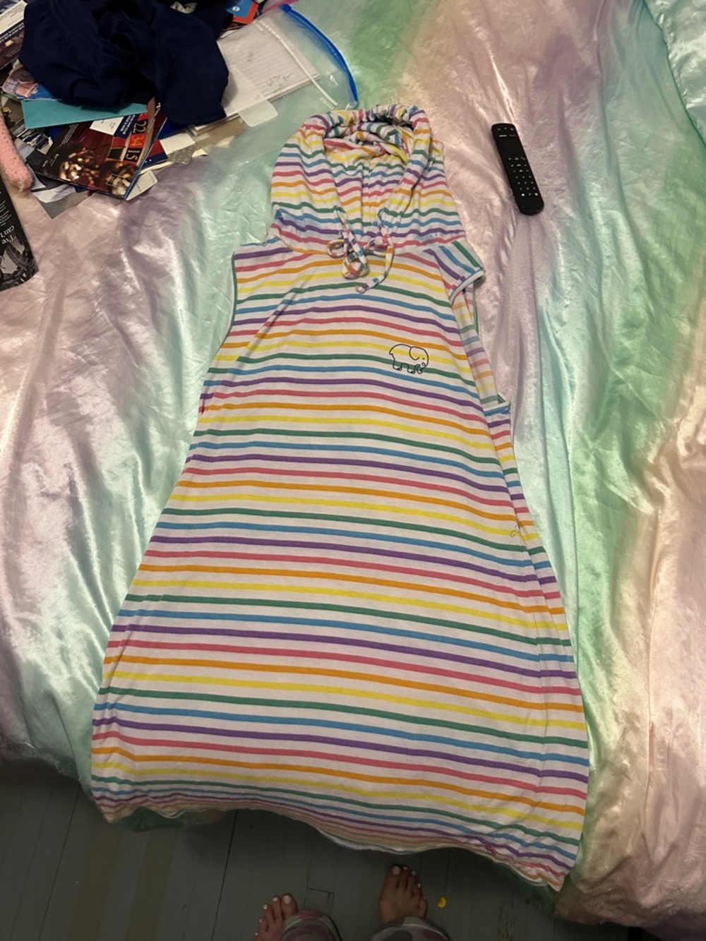 ivory ella Rainbow Striped Hooded Swim Coverup